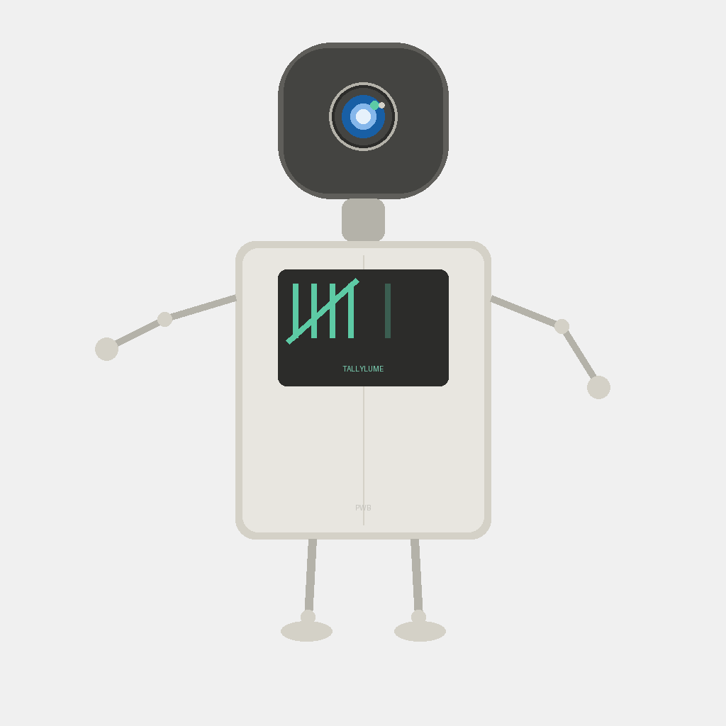 TallyBot, the TallyLume robot mascot with tally marks on its screen
